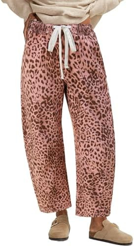 GRAPENT Barrel Jeans for Women Trendy High Waisted Pull On Wide Leg Cropped Leopard Cheetah Print... | Amazon (US)