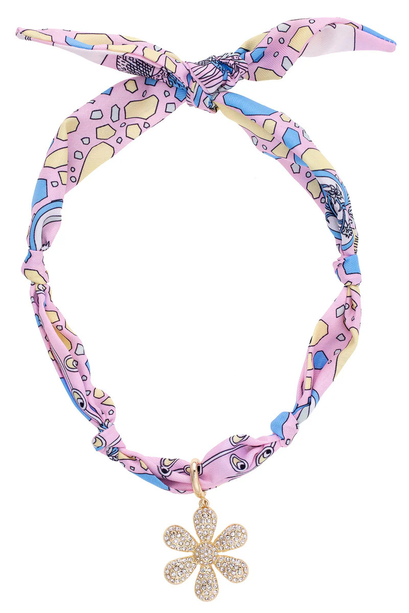 Scarlett Pave Daisy Scarf Necklace in Light Pink/Light Blue/Yellow | CANVAS