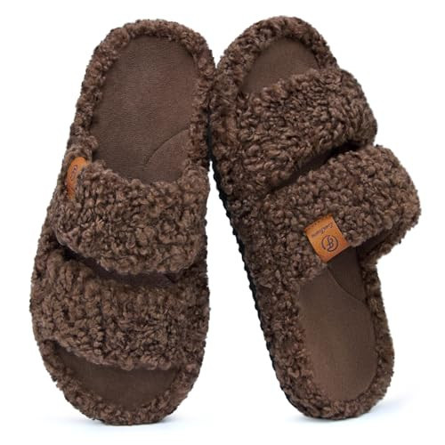 EverFoams Womens Fuzzy Open-toe Slippers Soft Comfy Memory Foam Indoor House Shoes Elegant Mocha, 7-8 US | Amazon (US)