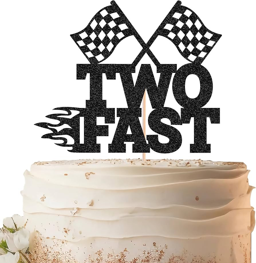 Two Fast Cake Topper - Black Glitter Race Car Theme 2nd Birthday Party Cake Decoration, Racing Ca... | Amazon (US)