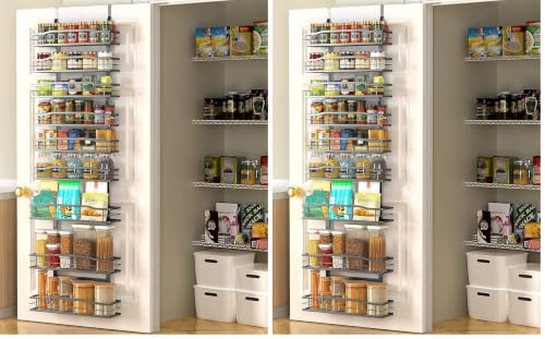 Moforoco 9-Tier Over The Door Pantry Organizer, Pantry Organization and Storage, Black Hanging Basket Wall Spice Rack Seasoning Shelves, Home & Kitchen Bedroom Bathroom House Essentials (Pack of 2) | Amazon (US)