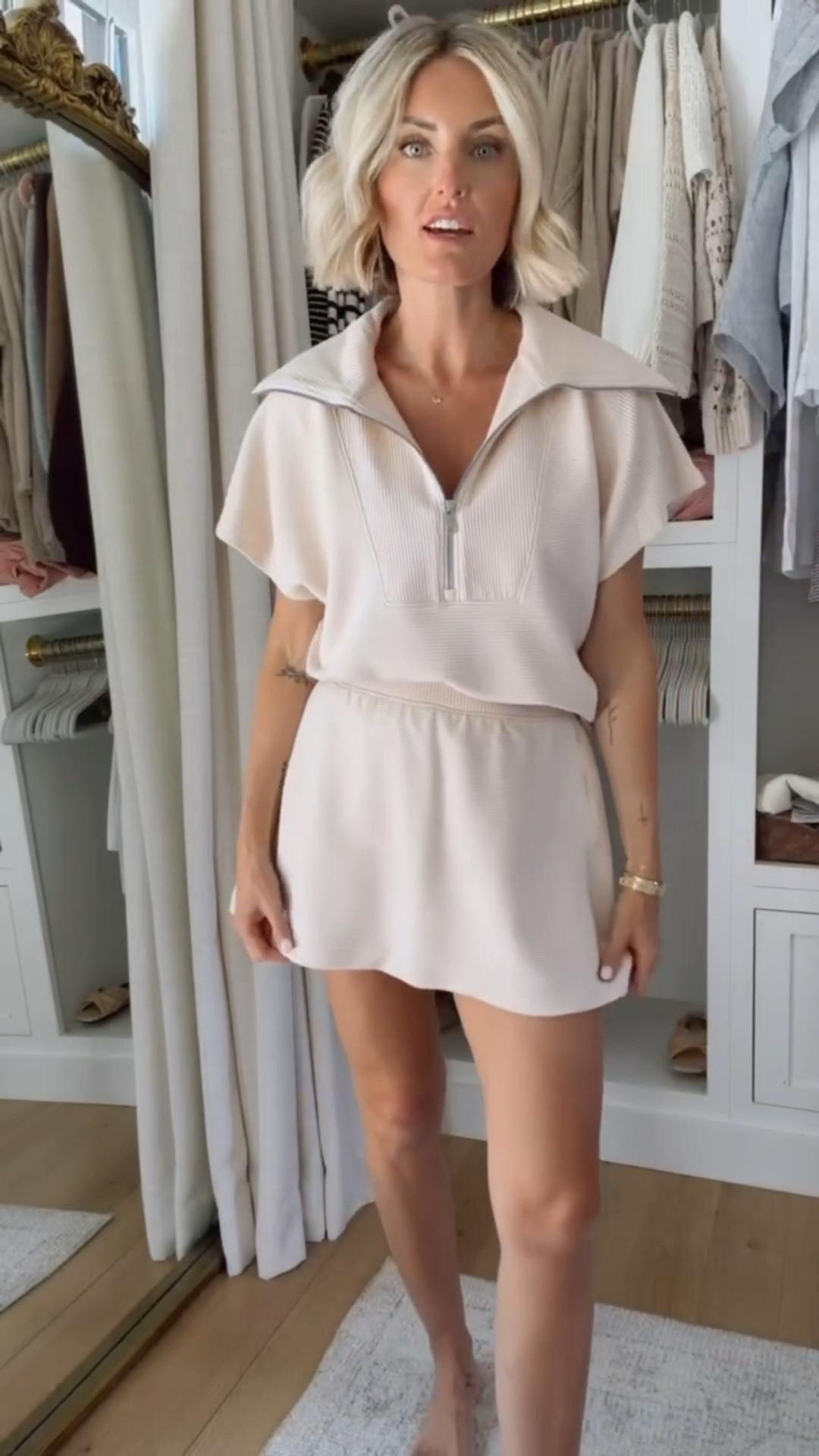 This airessentials set is amazing! The material is perfect quality, and the ribbed texture adds a fun texture on your typical athleisure look! Wearing S in both

Loverly grey, spanx air essentials, matching skort set, skirt with shorts, lounge wear, travel looks, airport outfit, athleisure set, matching set for women

#LTKSeasonal #LTKTravel