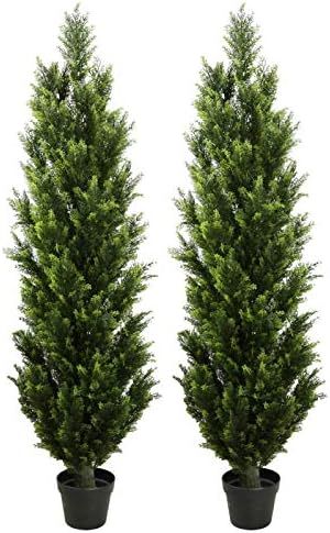 THE BLOOM TIMES 2 Pack 5 Foot Topiary Trees Artificial Outdoor Cedar Pine Fake Trees Potted UV Rated | Amazon (US)