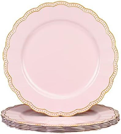 Umisriro Baby Pink Round Charger Plates,13 Inch Metallic Chargers for Dinner Plates, Gold Bead Rim P | Amazon (US)