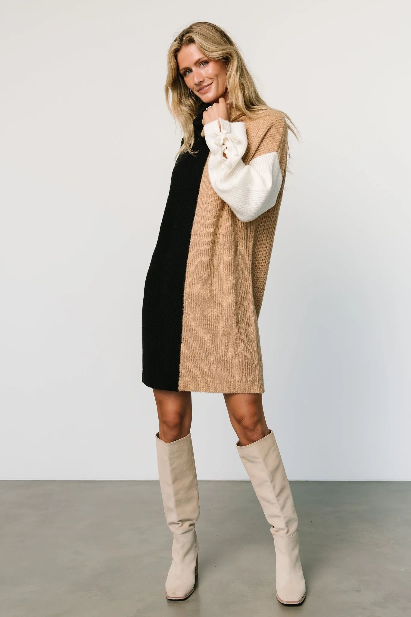 Connie Turtleneck Sweater Mini Dress | Black Multi | Baltic Born