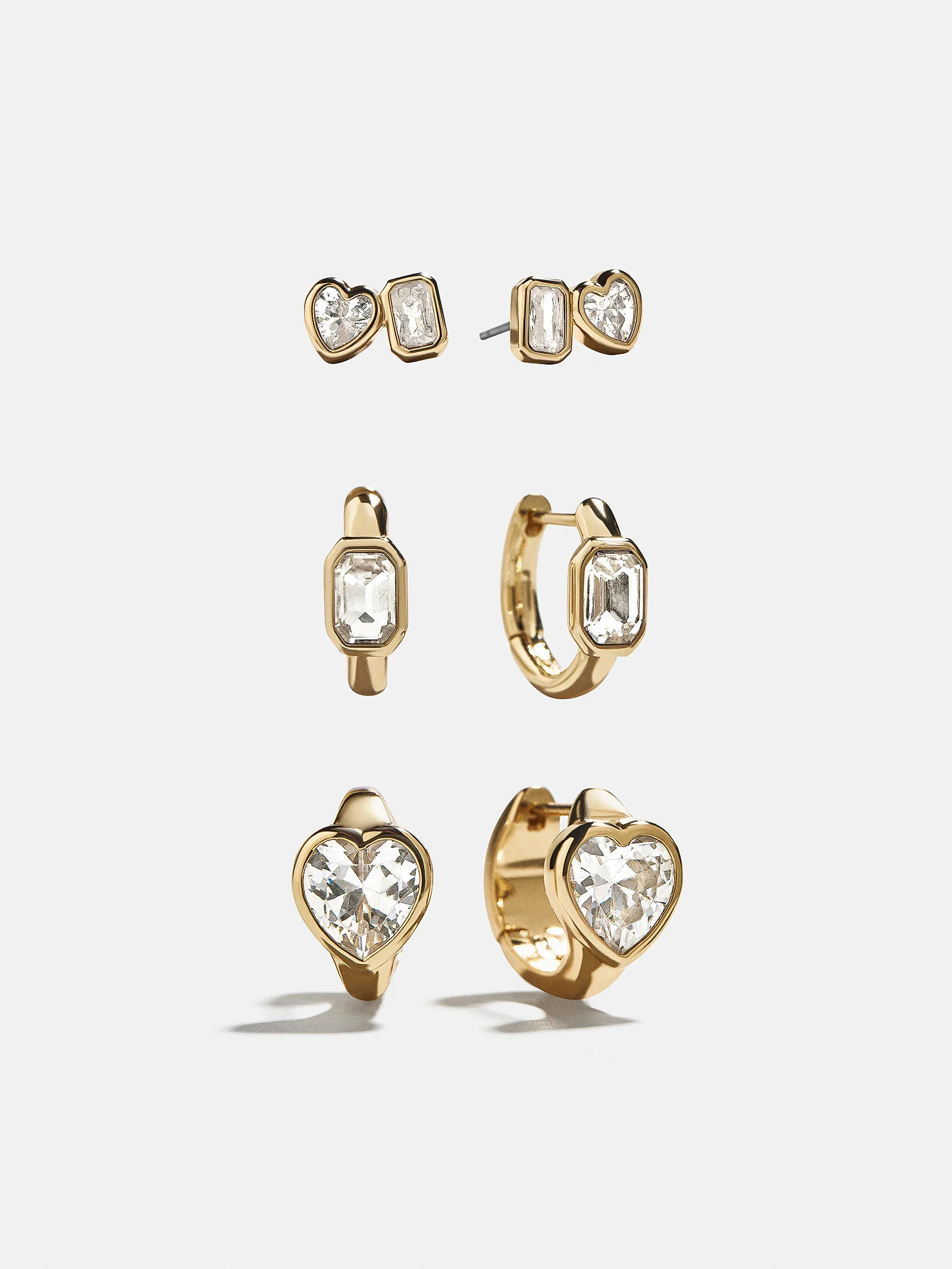 So Much to Love Heart Earring Set - Gold/Pavé | BaubleBar