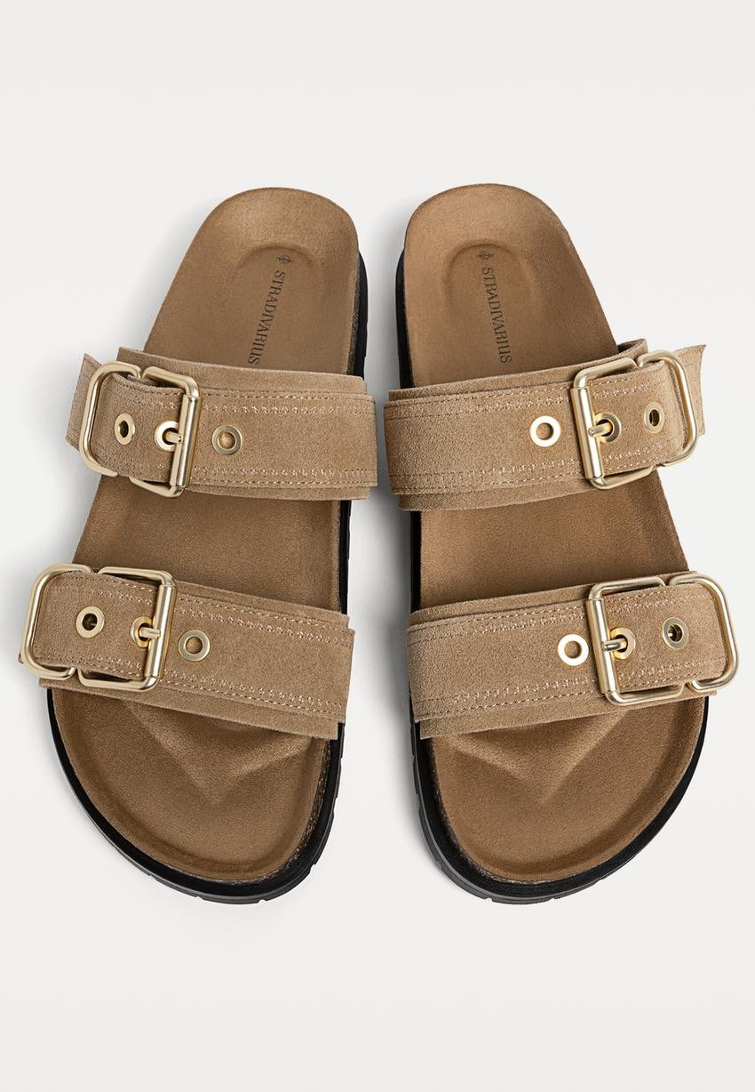 Flat leather sandals | Stradivarius (UK)