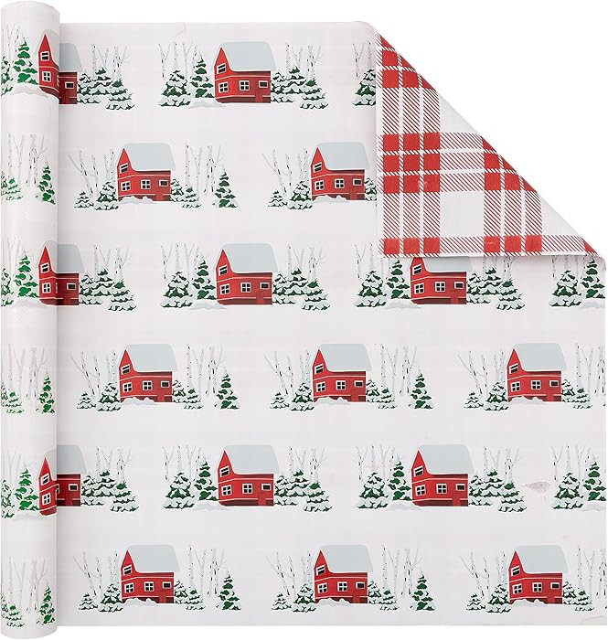Vnaaem Reversible Christmas Wrapping Paper Roll - 17 Inches X 33 Feet - Red House and Bufflao Pla... | Amazon (US)