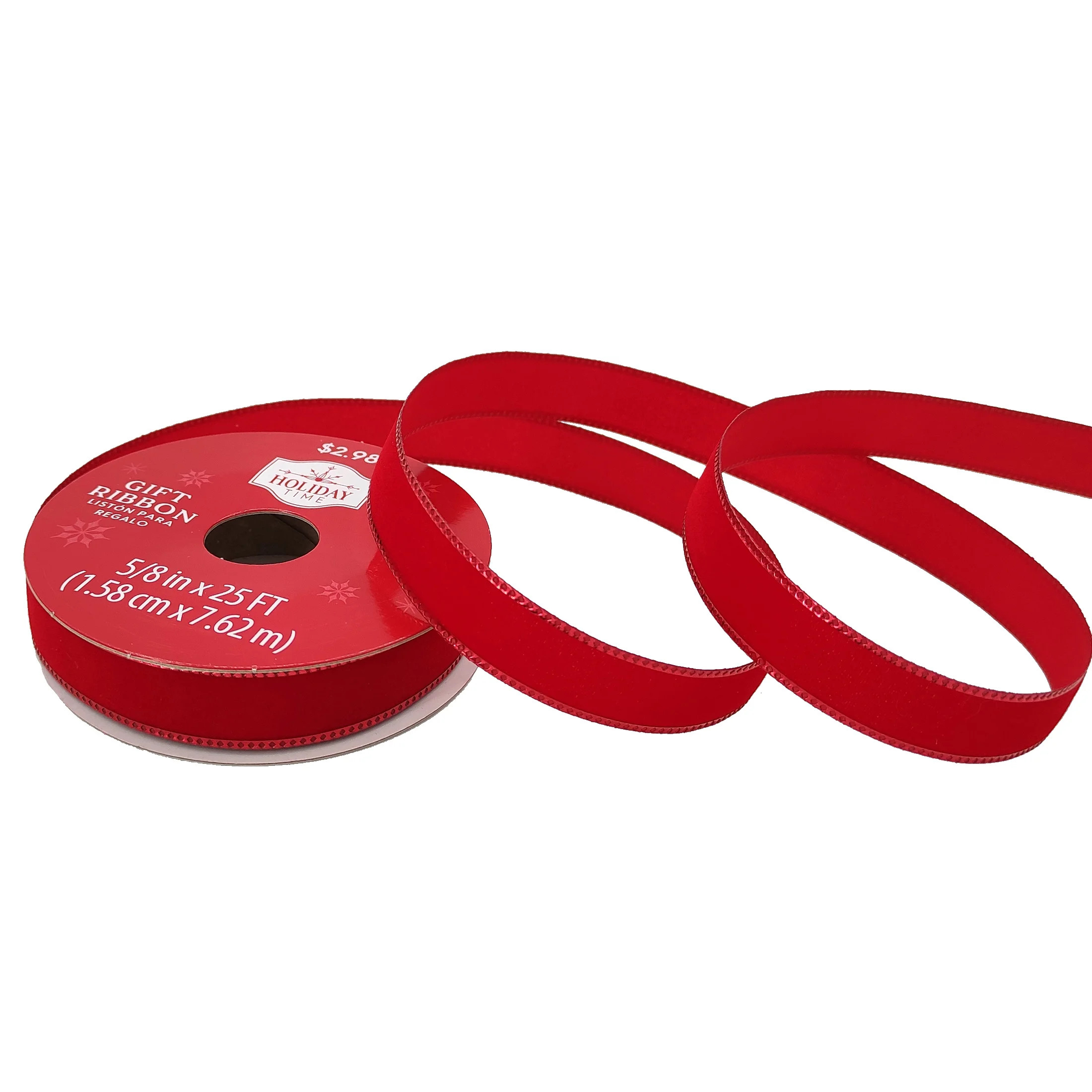 Wired Edge Gift Wrap Fabric Ribbon, Red Velvet with Sewn Edge, 5/8 in x25 ft, by Holiday Time | Walmart (US)