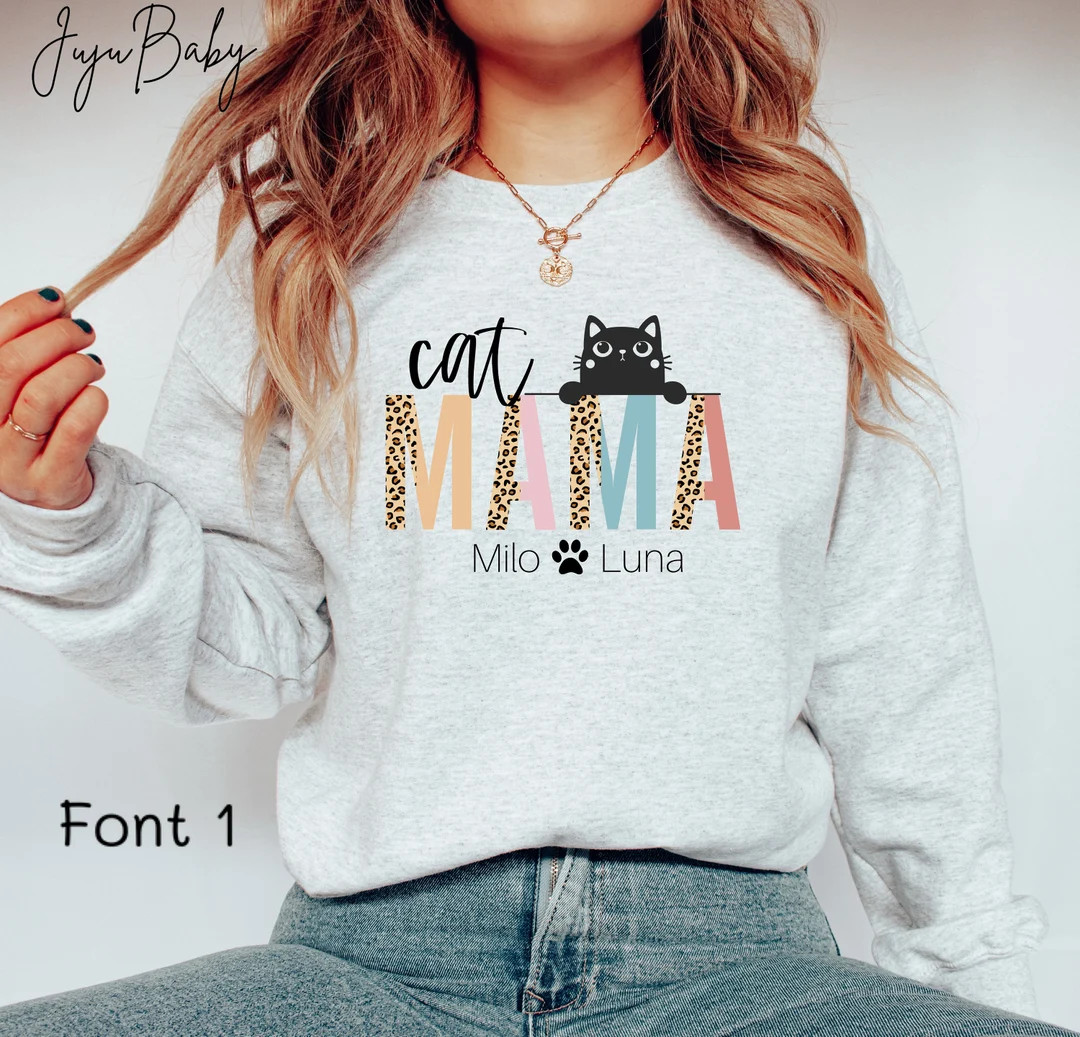 Custom Cat Mom Sweatshirt - Leopard Cat Mom Sweatshirt - Cat Sweatshirt - Leopard Cat Mom Hoodie ... | Etsy (US)
