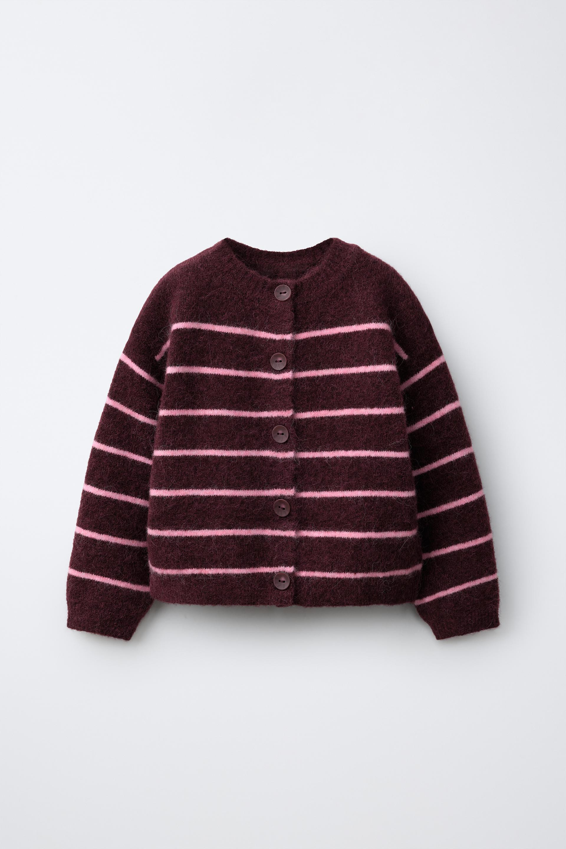 Zara - Wool And Alpaca Blend Striped Cardigan - Burgundy - 3 Years (38,6 Inches) - Kids | Zara US