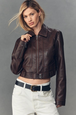 Pilcro Faux-Leather Shrunken Moto Jacket | Anthropologie (US)