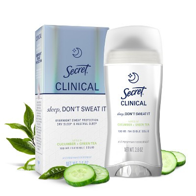 Secret Clinical 100HR Relief & Comfort Overnight Deodorant for Women - Cucumber & Green Tea - 2.6oz | Target