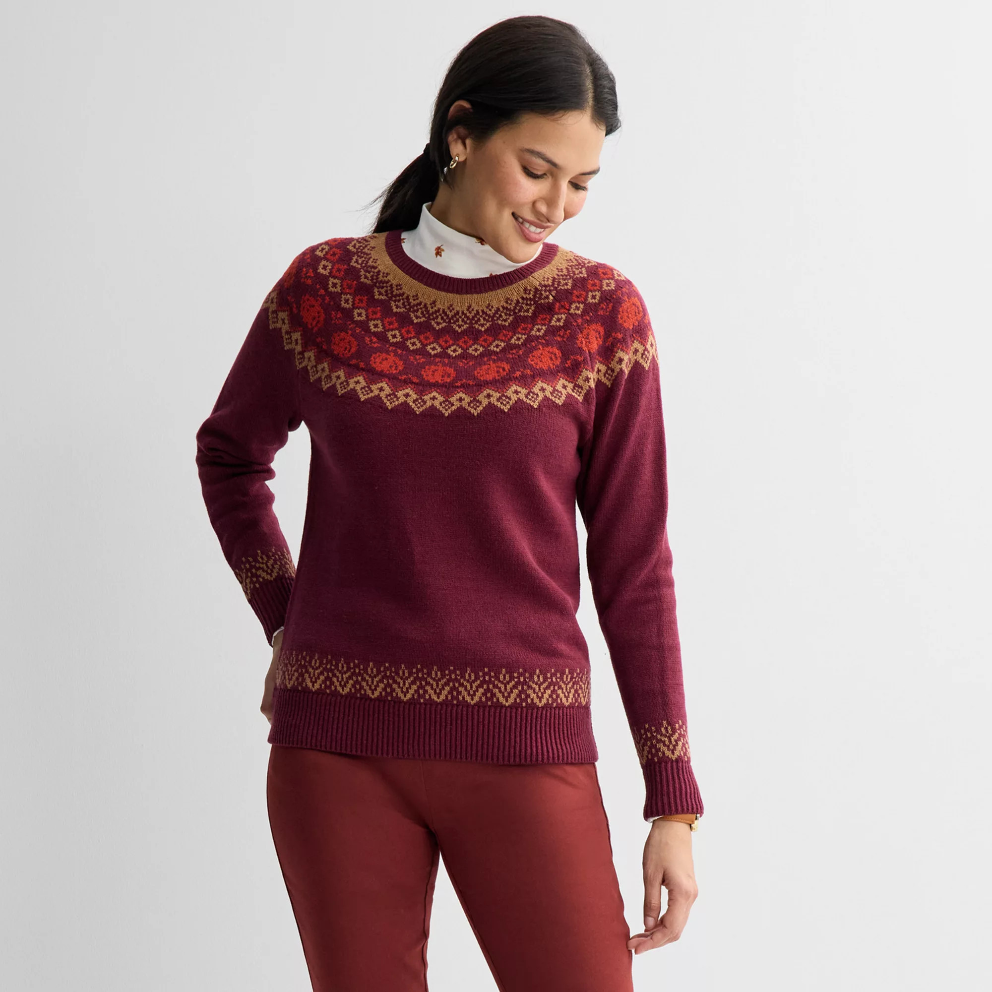 Petite Croft & Barrow® Harvest Motif Sweater, Women's, Size: XL Petite, Orange Leaf | Kohl's