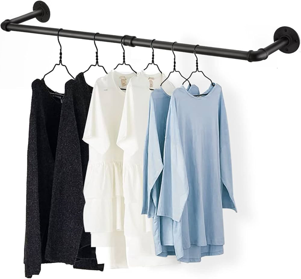 48” Wall Mounted Clothes Rack, Industrial Pipe Black Iron Garment Bar, Heavy-Duty Detachable Cl... | Amazon (US)