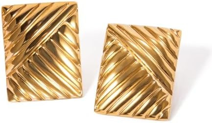 Gold Rectangle Earrings for Women, 18k Gold Statement Earrings Chunk Textured Stud Earrings, Squa... | Amazon (US)