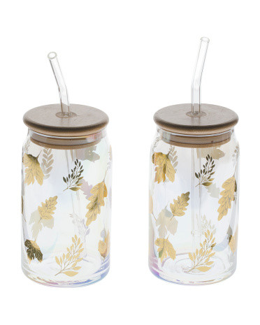 2Pk Leaves Luster Glass Sippers | TJ Maxx