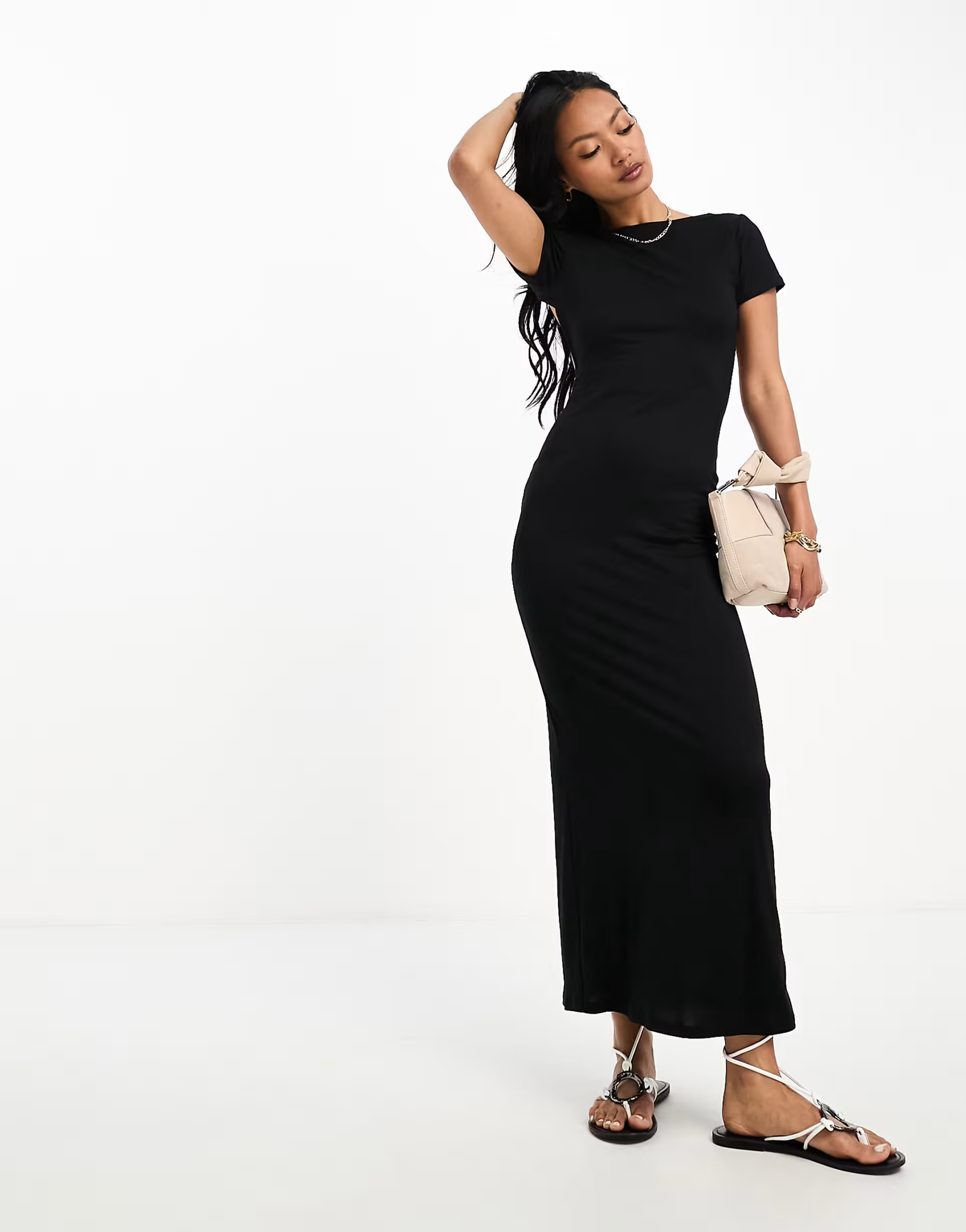 ASOS DESIGN soft touch capped sleeve scoop back maxi dress with in black | ASOS | ASOS (Global)