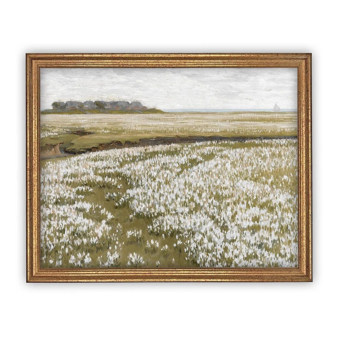 Vintage Framed Canvas Art // Framed Vintage Print // Vintage Painting // Vintage Landscape Meadow... | Etsy (US)