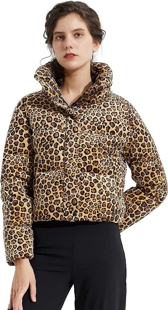 Women's Leopard Print Down Jacket Winter Coat Cropped Puffer Jacket | Amazon (US)