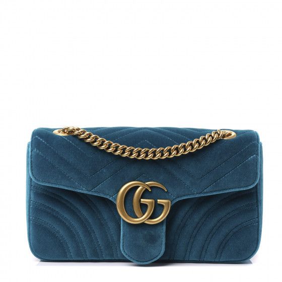 GUCCI Velvet Matelasse Small GG Marmont Shoulder Bag Petrol Blue | Fashionphile