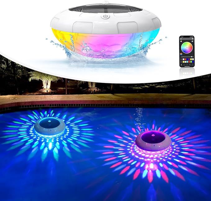 LENONE Solar Floating Pool Lights APP Control, 6.5“ RGB Color Changing Pool Lights That Float w... | Amazon (US)