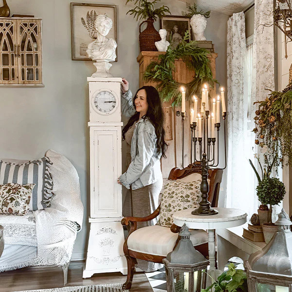 67 Inch Distressed White Storage Grandfather Clock - Decor Steals | Decor Steals