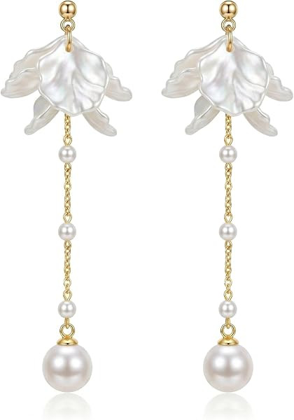 KRUCKEL Flower Dangle Earrings for Women,White Petals Long Drop Pearl Dangling Earring,Great Gift... | Amazon (US)
