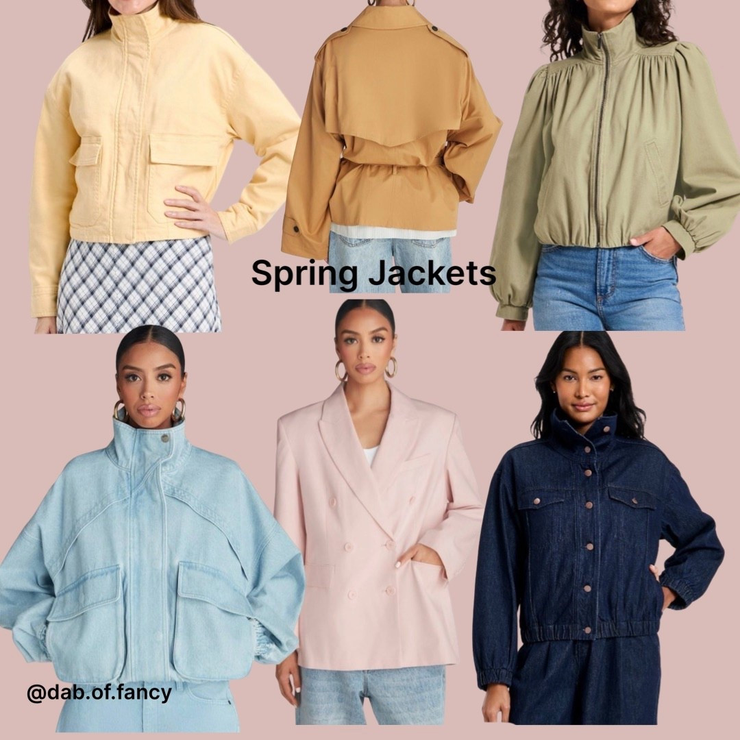 Designer inspired spring jackets! 
Cropped belted trench 
Denim bomber 
Pink blazer 
Utility jackets yellow & green 
Easter outfits, wear to work, chic, trendy 

#LTKTravel #LTKSeasonal #LTKWorkwear