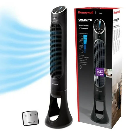 Honeywell 40" Black Quiet Set Oscillating Tower Fan, 30ft Air Circulation Power, 8 Speed, Auto off Timer, HYF290B | Walmart (US)