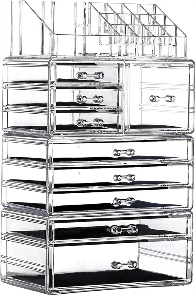 Cq acrylic Makeup Organizer Skin Care Large Clear Cosmetic Display Cases Stackable Storage Box Wi... | Amazon (US)