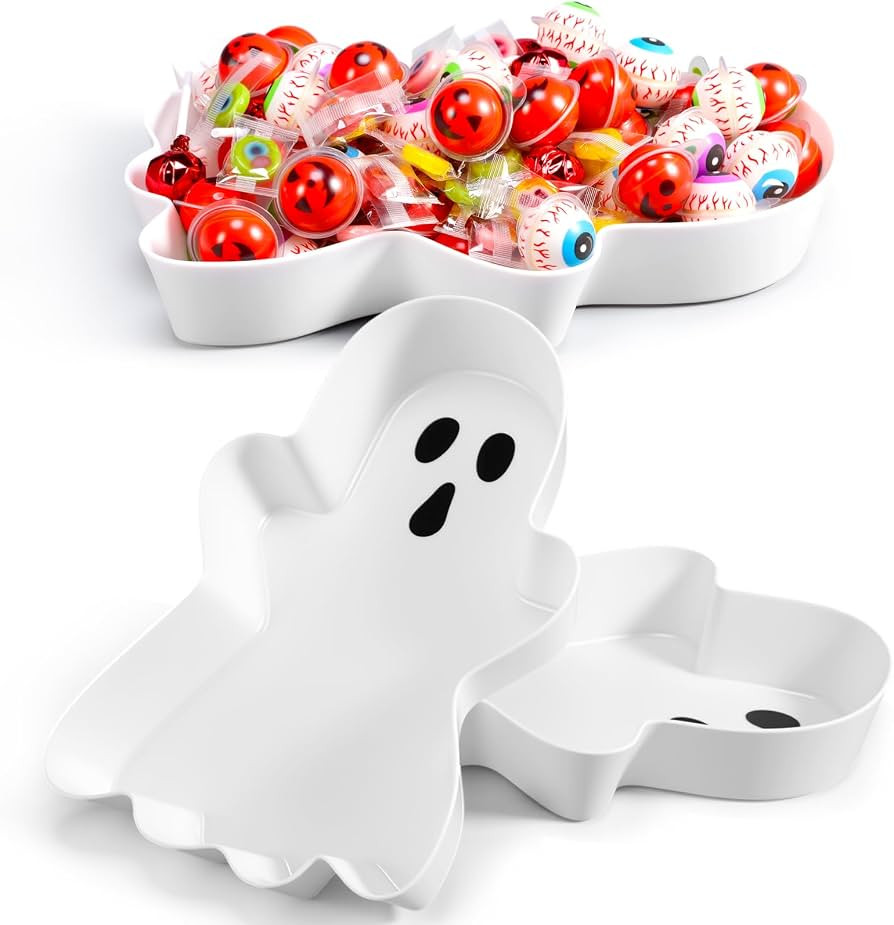 Wiwiqing 2 Pcs Halloween Ghost Candy Bowl Ghost Shaped Serving Tray Plates Plastic Spooky Dessert... | Amazon (US)