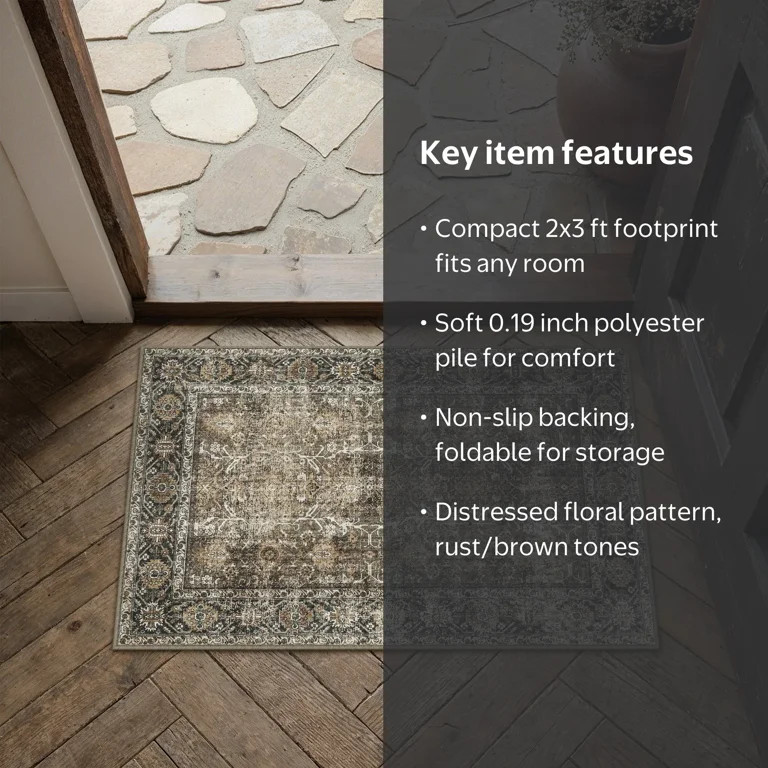 BERTHMEER 2'x3' Small Area Rugs Washable for door Entryway Bedroom indoor Distressed Rugs, Brown | Walmart (US)