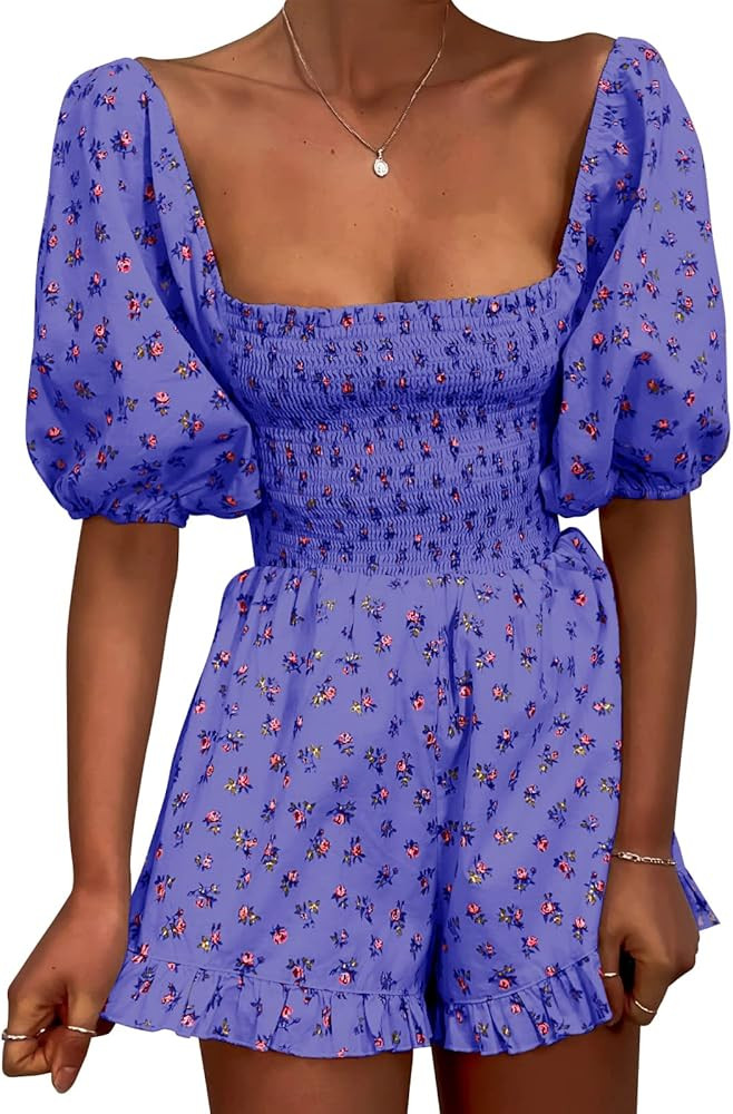 Jeanewpole1 Women Shirred Smocked Tube Top Short Wide Leg Pants Romper Jumpsuit | Amazon (US)