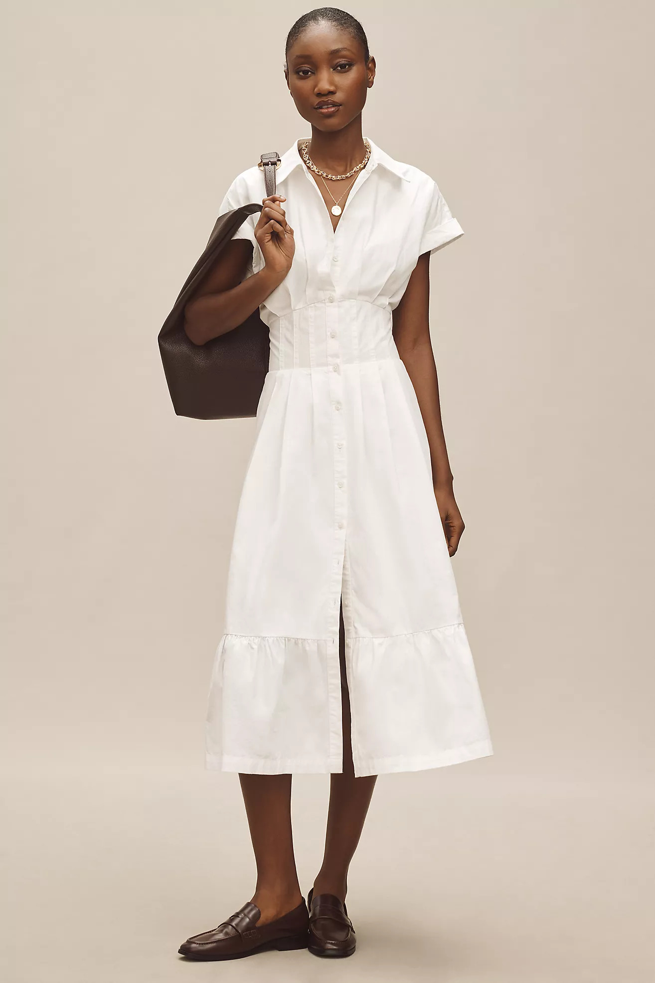 By Anthropologie Short-Sleeve Pleated Midi Shirt Dress | Anthropologie (US)