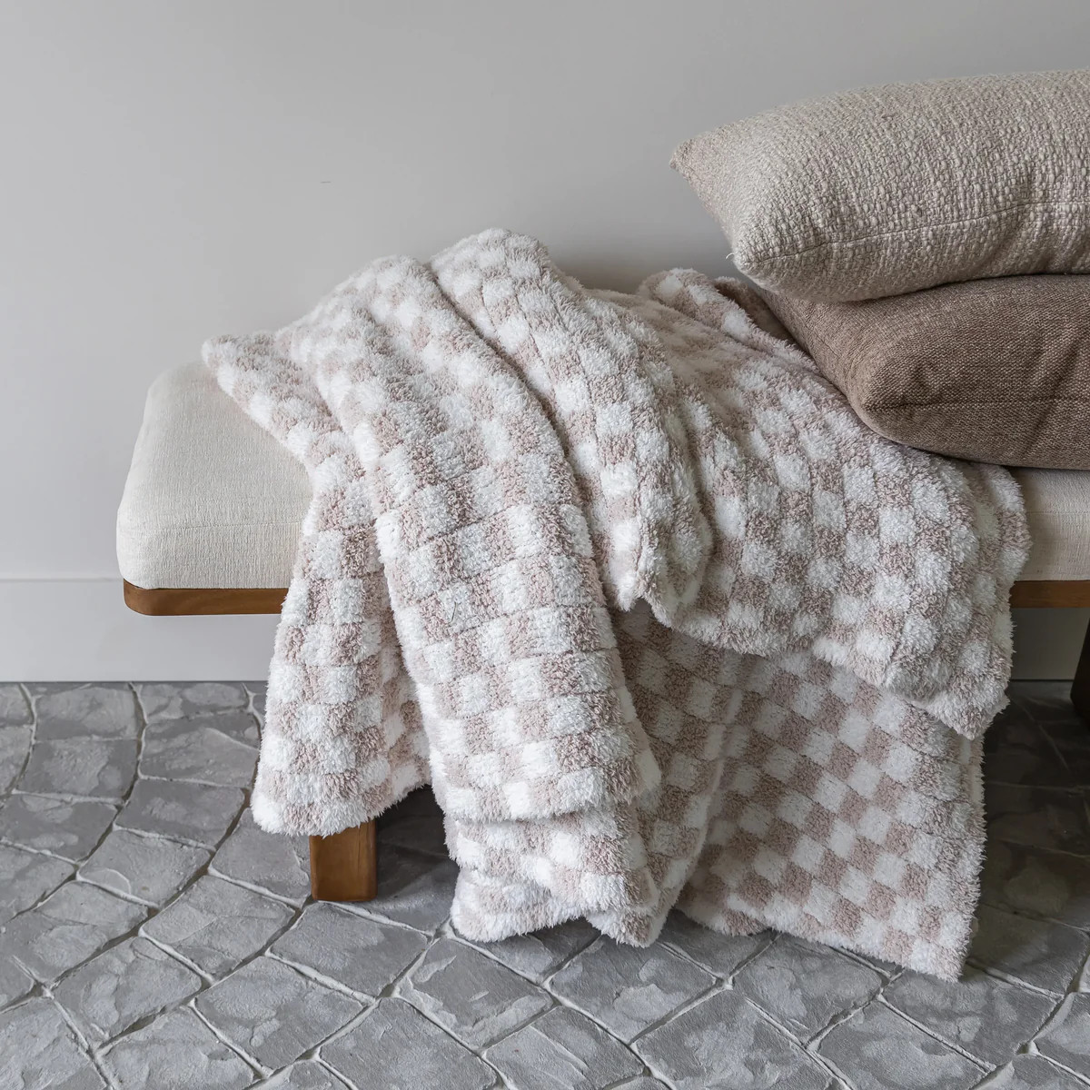 Blushing Beige & White Check Print Extended Throw | Sunset Snuggles
