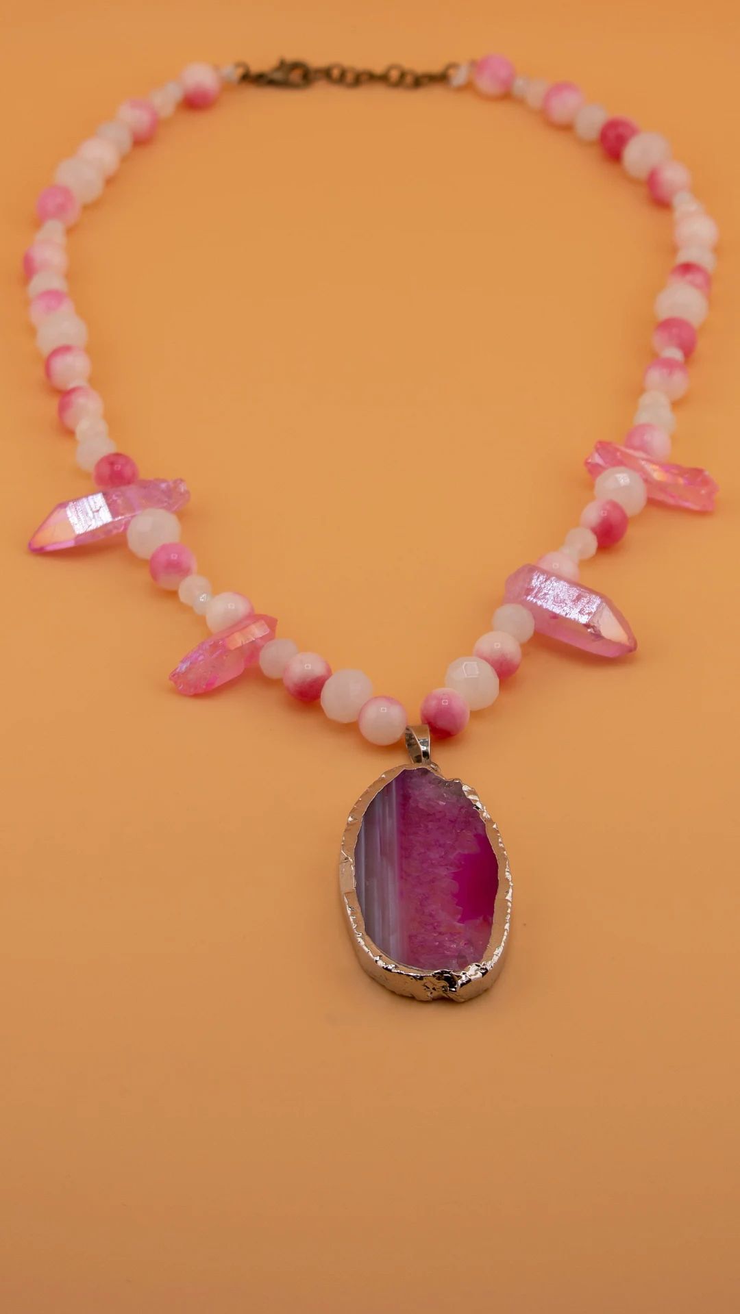 Pink Agate Crystal Quartz Necklace - Etsy | Etsy (US)