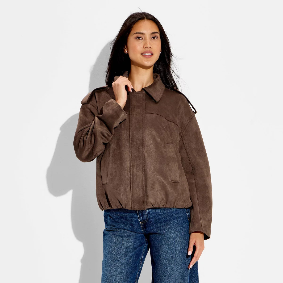 Women's Bubble Hem Faux Suede Jacket - Wild Fable\u2122 Taupe L | Target
