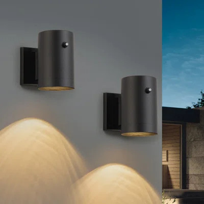Black Aluminum Dusk To Dawn Cylinder Outdoor Wall Lantern Sconce (2-pack) | Wayfair North America