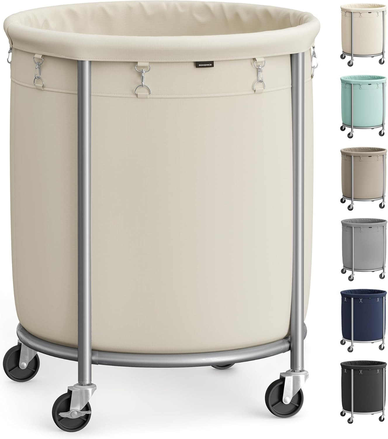 SONGMICS 50.2-Gallon (190 L) Laundry Basket with Wheels, Rolling Round Heavy-Duty Laundry Hamper ... | Amazon (US)