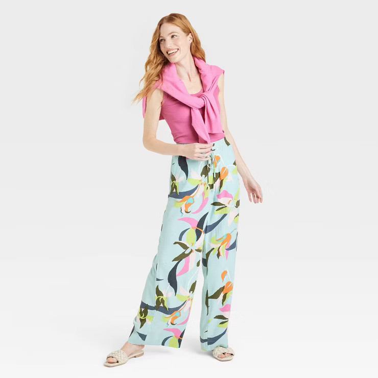 Women's High-Rise Wide Leg Linen Pull-On Pants - A New Day™ | Target
