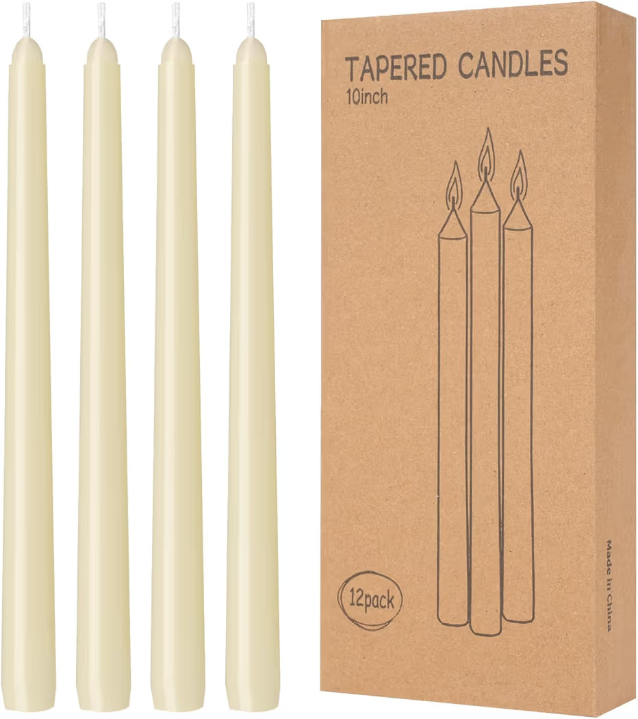 12 Pack Ivory Taper Candles 10 inch - Taper Candles Dripless, Smokeless, Unscented - 8 Hours Long... | Amazon (US)