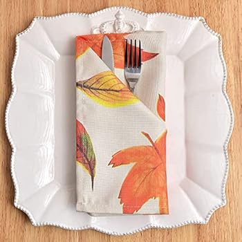 Billiving Fall Cloth Napkins Orange Maple Printed, 12Pcs Soft Polyester 18 x 18 Dinner Napkins, W... | Amazon (US)