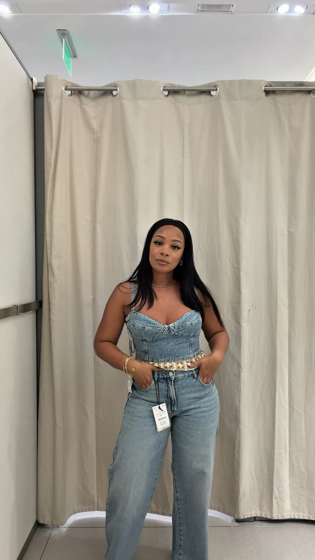 Wearing a medium in top 6 in jeans @Zara denim set