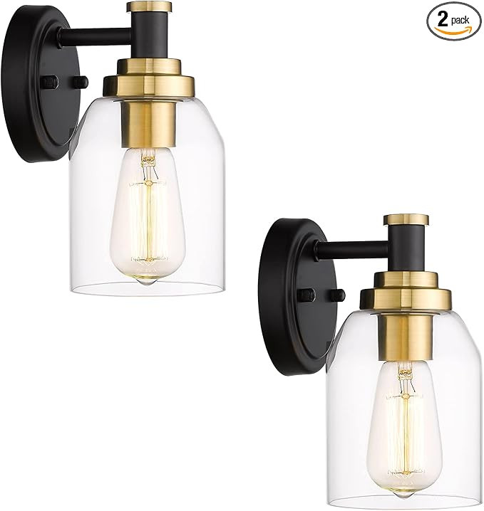 zeyu 2 Pack Modern Vanity Wall Sconces, Indoor Wall Lights for Bathroom Hallway Bedroom with Clea... | Amazon (US)