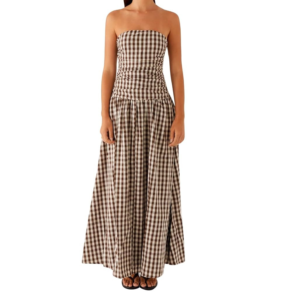 Aopwsrlyi Women Drop Waist Maxi Dress Sleeveless Backless Flowy A Line Off Shoulder Long Tube Dre... | Amazon (US)