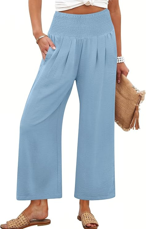 ANRABESS Womens Pants Wide Leg High Waisted Palazzo Pants Summer Flowy Beach Lounge Casual Trouse... | Amazon (US)