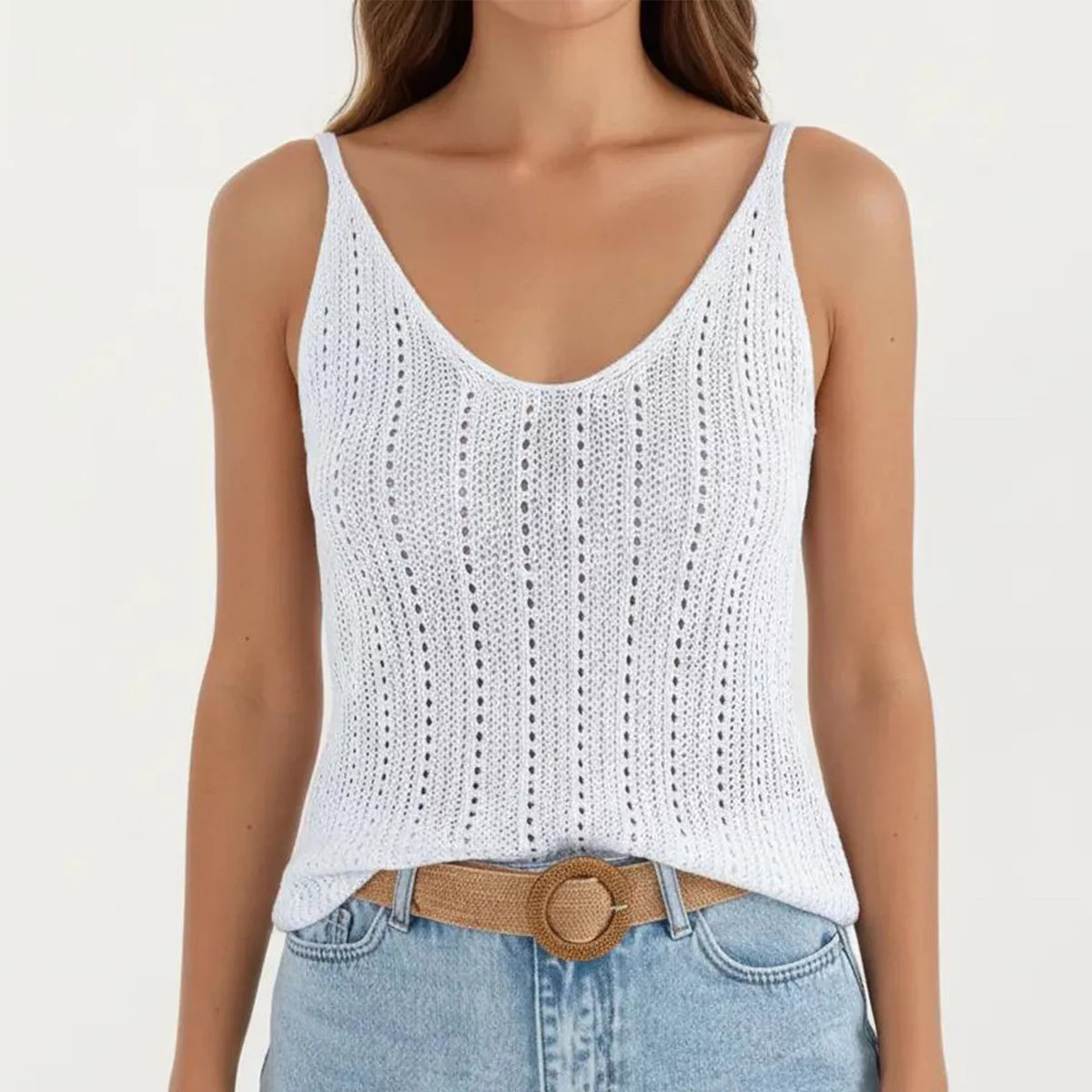 Anna-Kaci Women's Sleeveless Ribbed Open Knit Tank Top with V Neck and Slim Fit Silhouette - X La... | Target