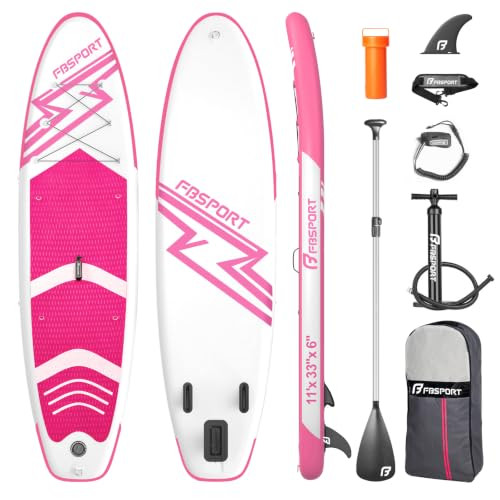 FBSPORT 11' Premium Stand Up Paddle Board, Yoga Board with SUP Accessories & Carry Bag | Wide Stance, Surf Control, Non-Slip Deck, Leash, Paddle and Pump for Youth & Adult (Pink) | Amazon (US)