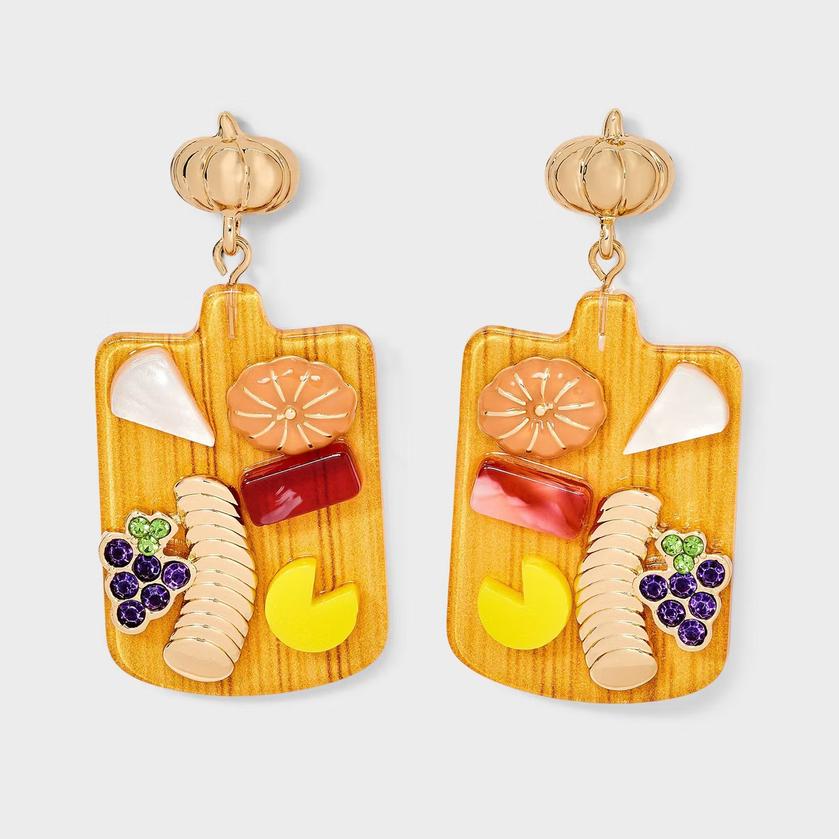 Thanksgiving Pumpkin Charcuterie Board Drop Earrings - Gold/Brown | Target